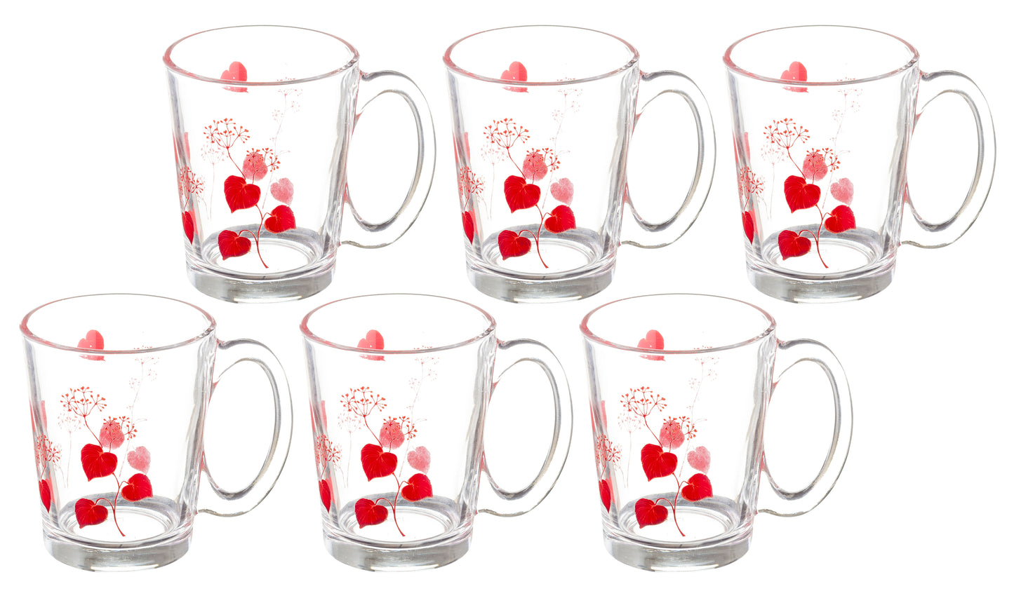 Primrose Printed Glass Mug 290 ML - Set of 6 Pcs