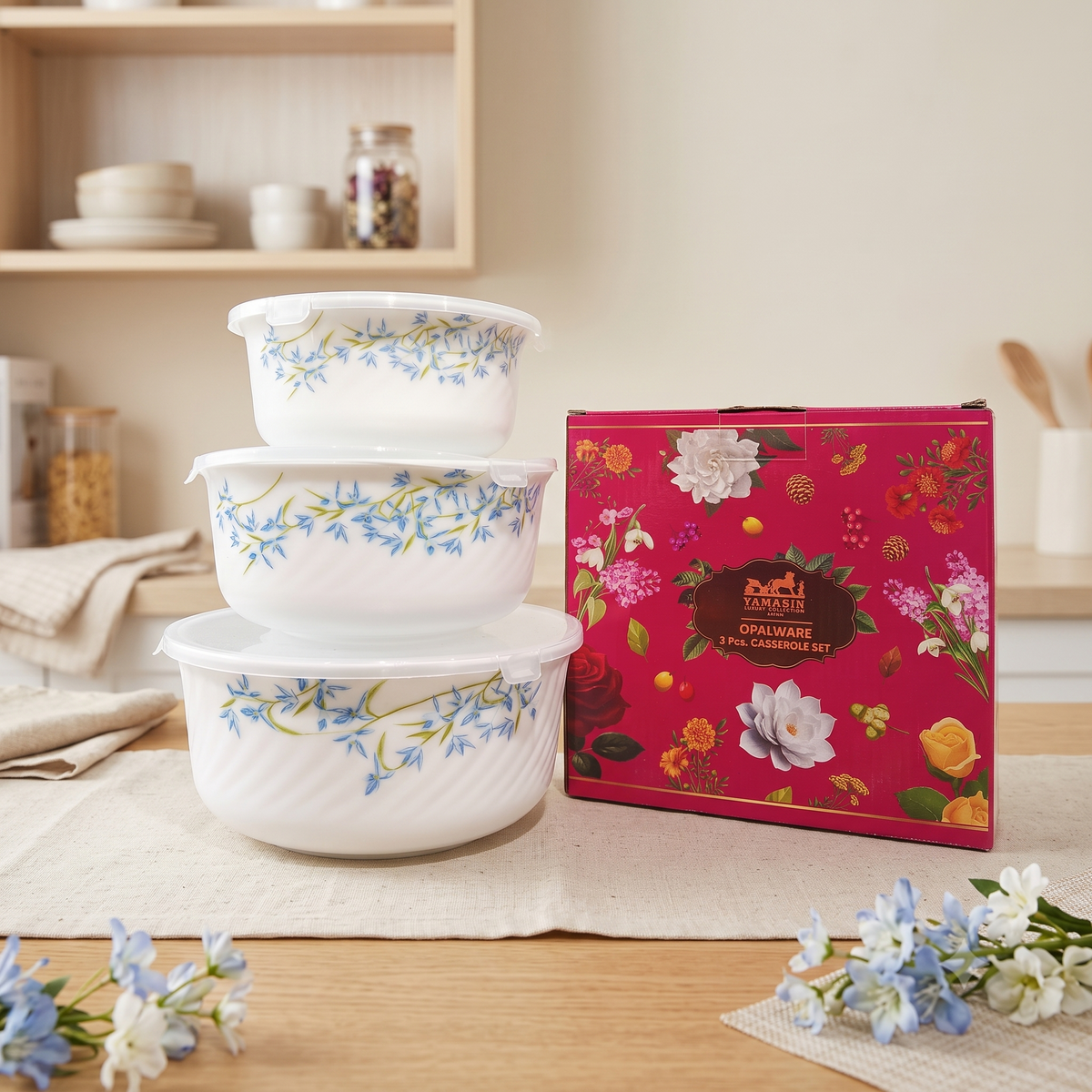 Autumn Opalware Casserole Set - Set of 3 Pc