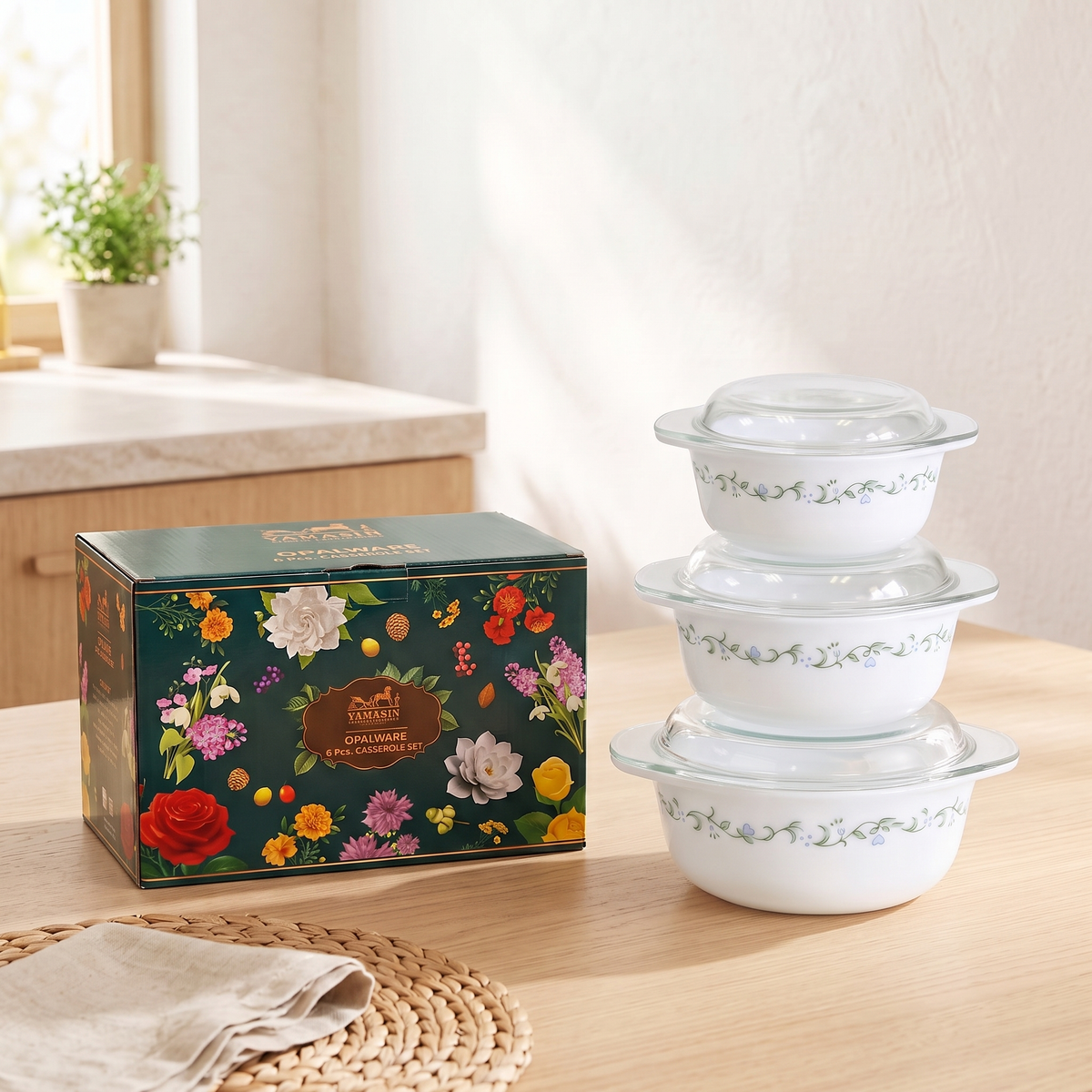 Moonstone Opalware Casserole Set - Set of 6 Pc