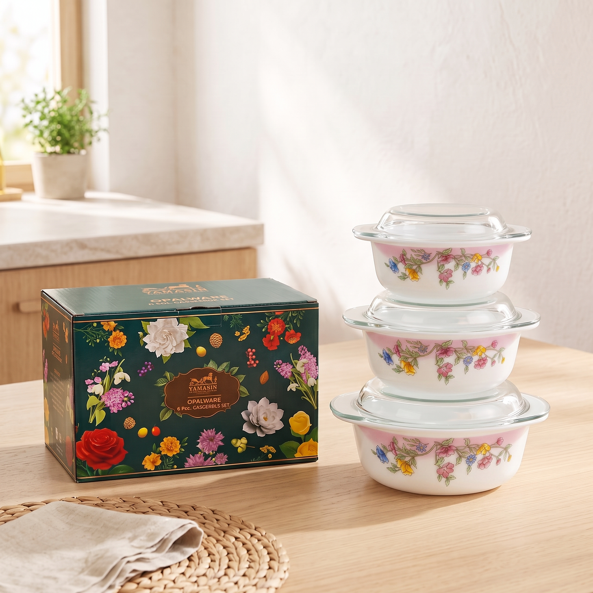 Covel Opalware Casserole Set - Set of 6 Pc