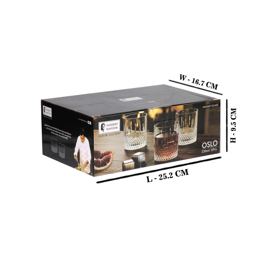 Sanjeev Kapoor - Oslo Whisky Glass 330 ml - Set of 6 Pcs