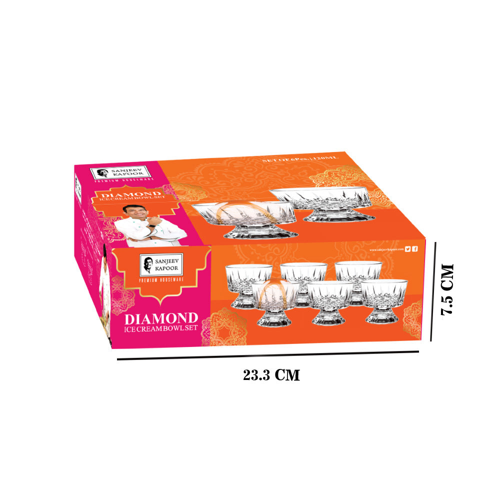 Diamond Ice Cream Bowl 120 ML - Set of 6 Pcs