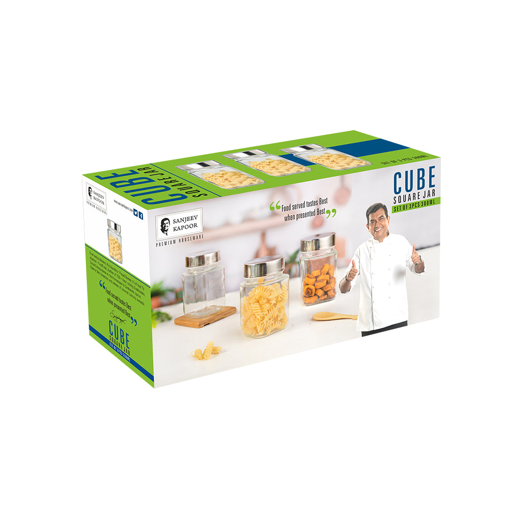 Cube Square Jar - 300ML, Set of 3 PCS