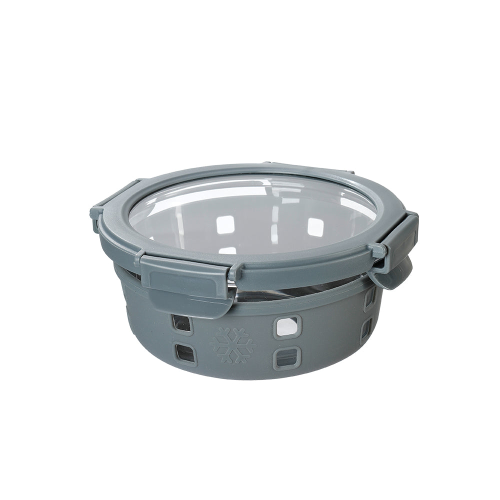 Anti Skid Lock and Lock Round High Borosilicate Glass Container - 400 Ml - Grey