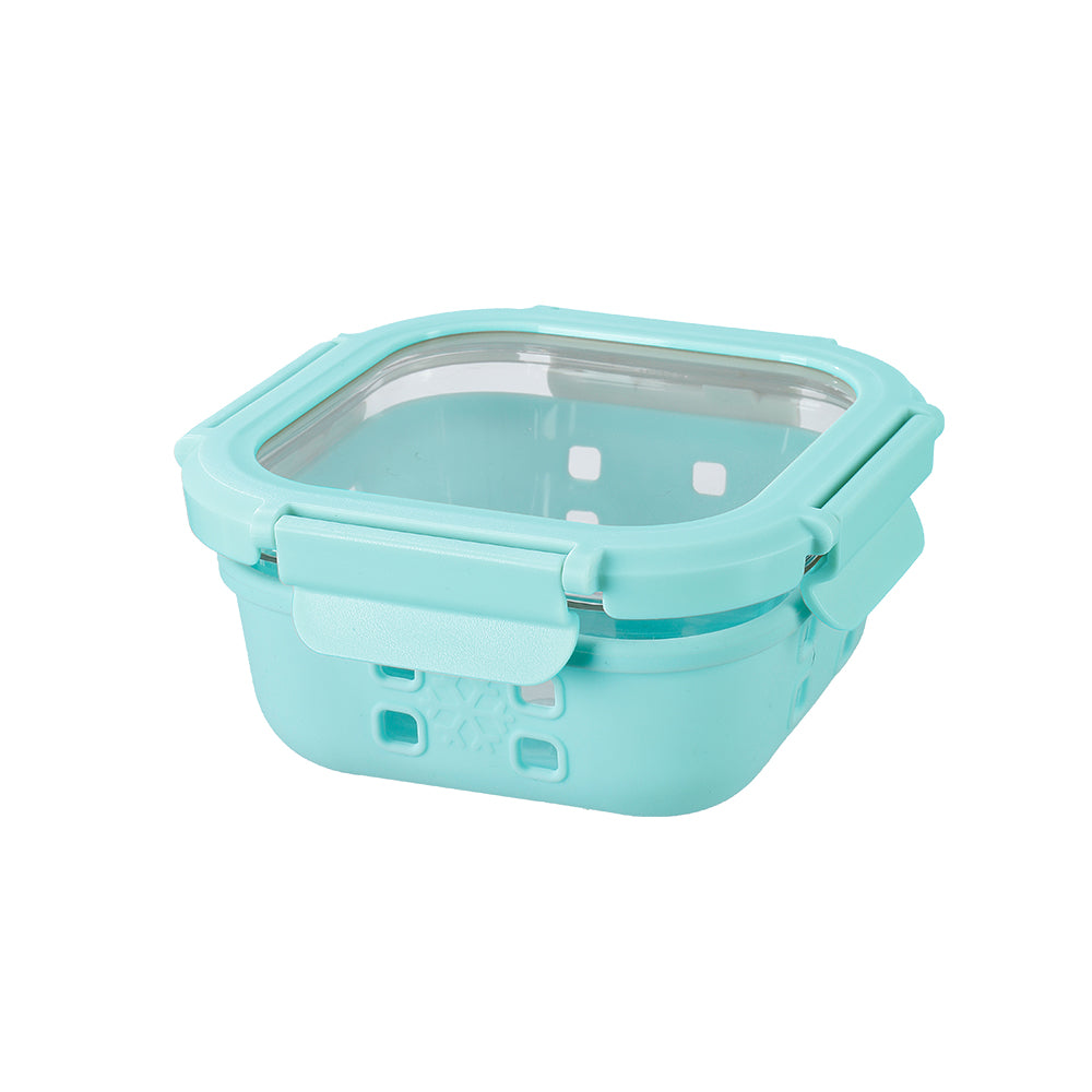 Anti Skid Lock and Lock Square High Borosilicate Glass Container - 520 Ml - Blue