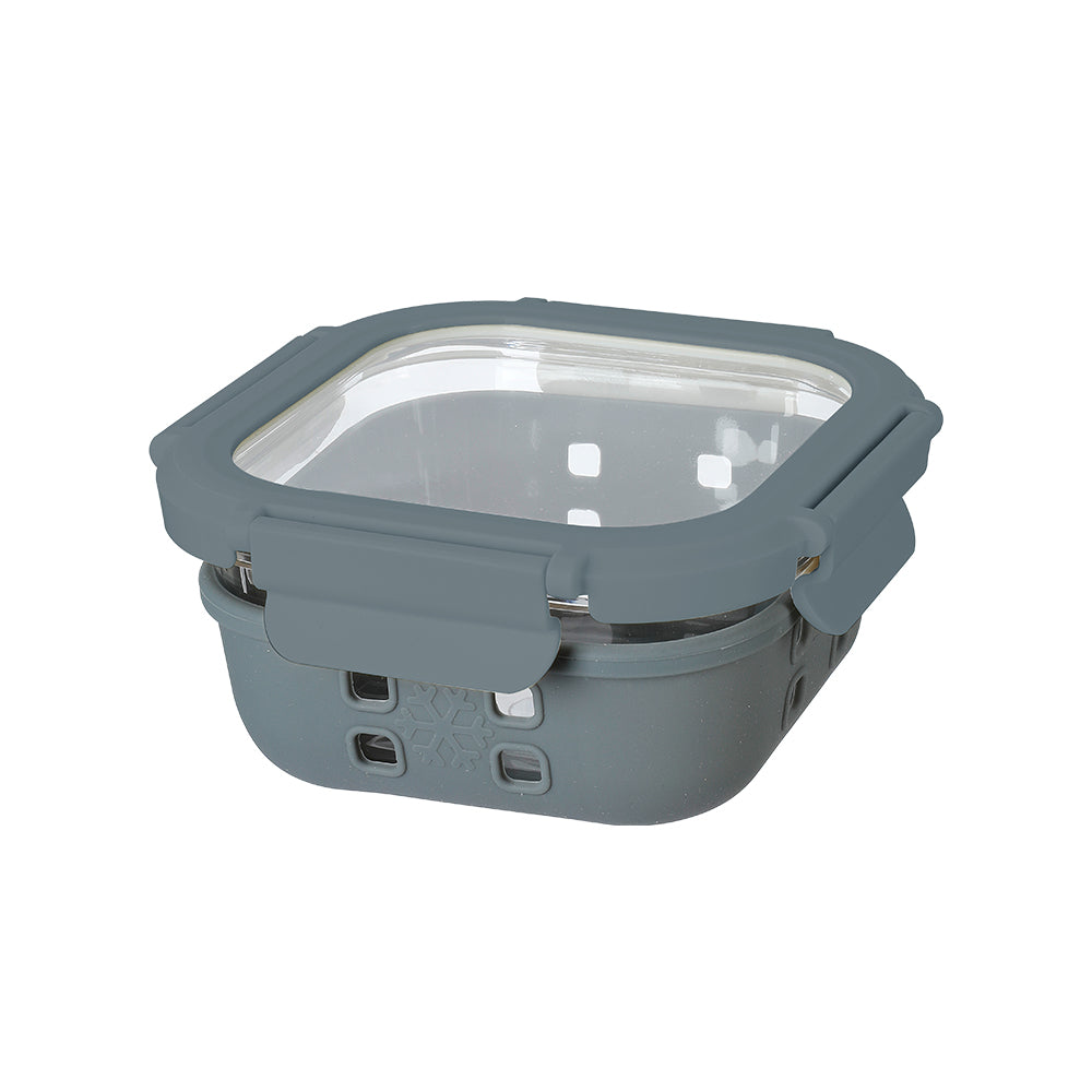 Anti Skid Lock and Lock Square High Borosilicate Glass Container - 520 Ml - Grey