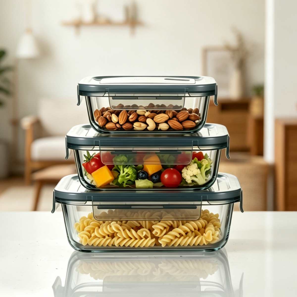 London Rectangle Container - Grey - Set of 3 Pc