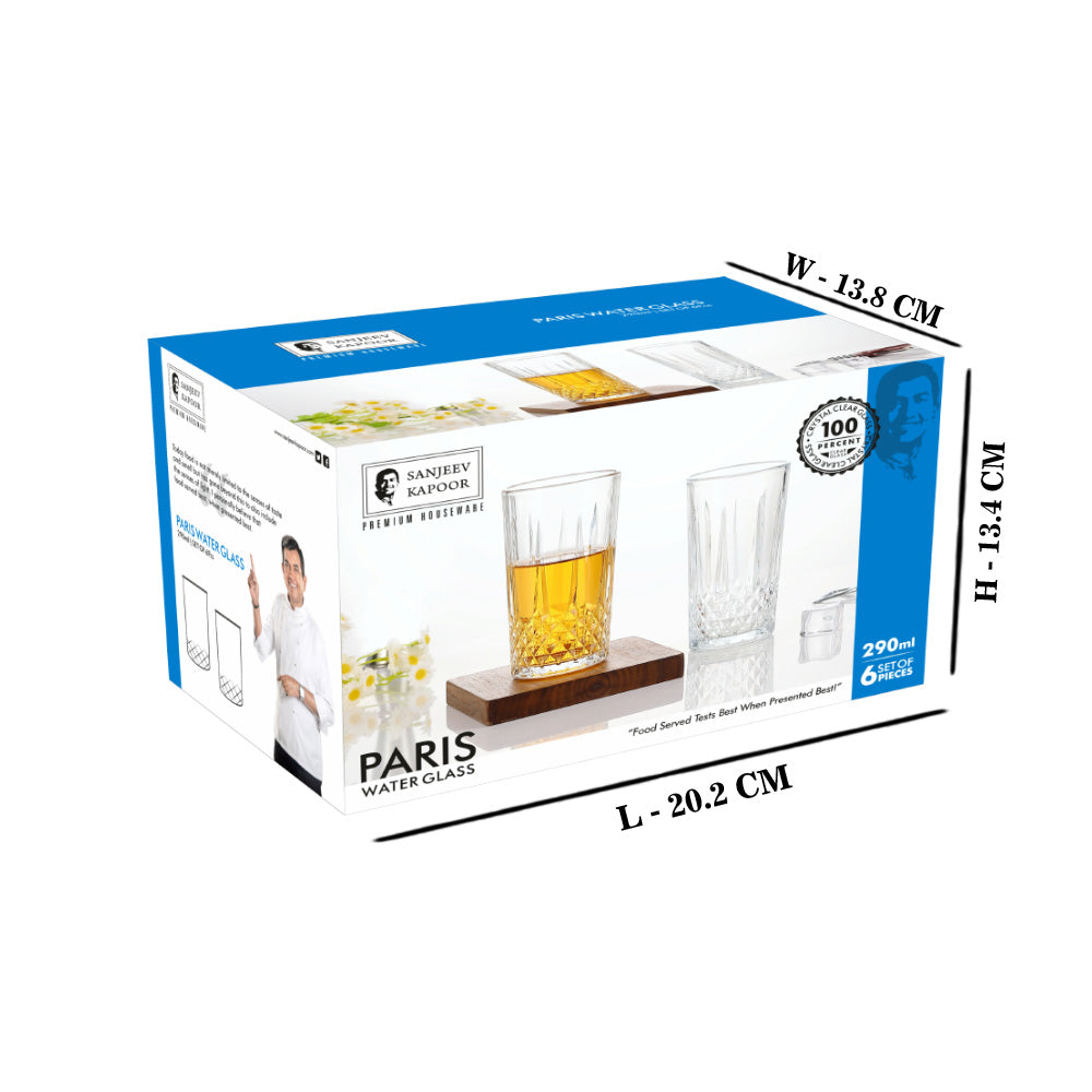 Sanjeev Kapoor - Paris Water Glass 290 ml - Set of 6 Pcs
