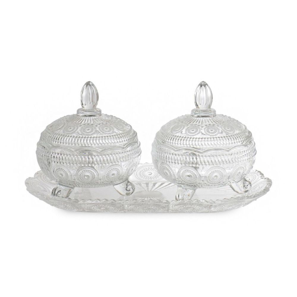 Candy Bowl with Tray - 380 ML, Set of 3 PCS (2 Bowls and 1 Tray)