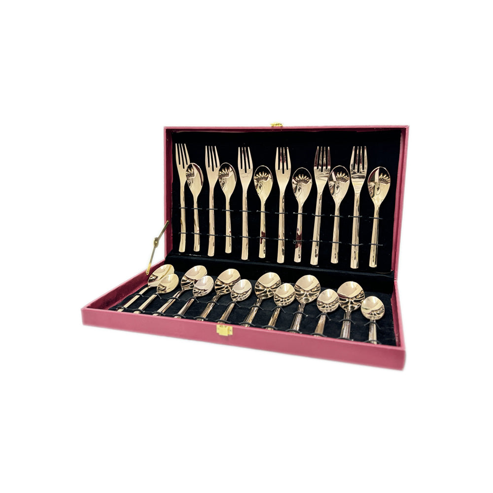 Phoenix Cutlery Set - Table Spoon 6, Soup Spoon 6, Tea Spoon 6, Fork 6 - Rose Gold - Set of 24 Pcs