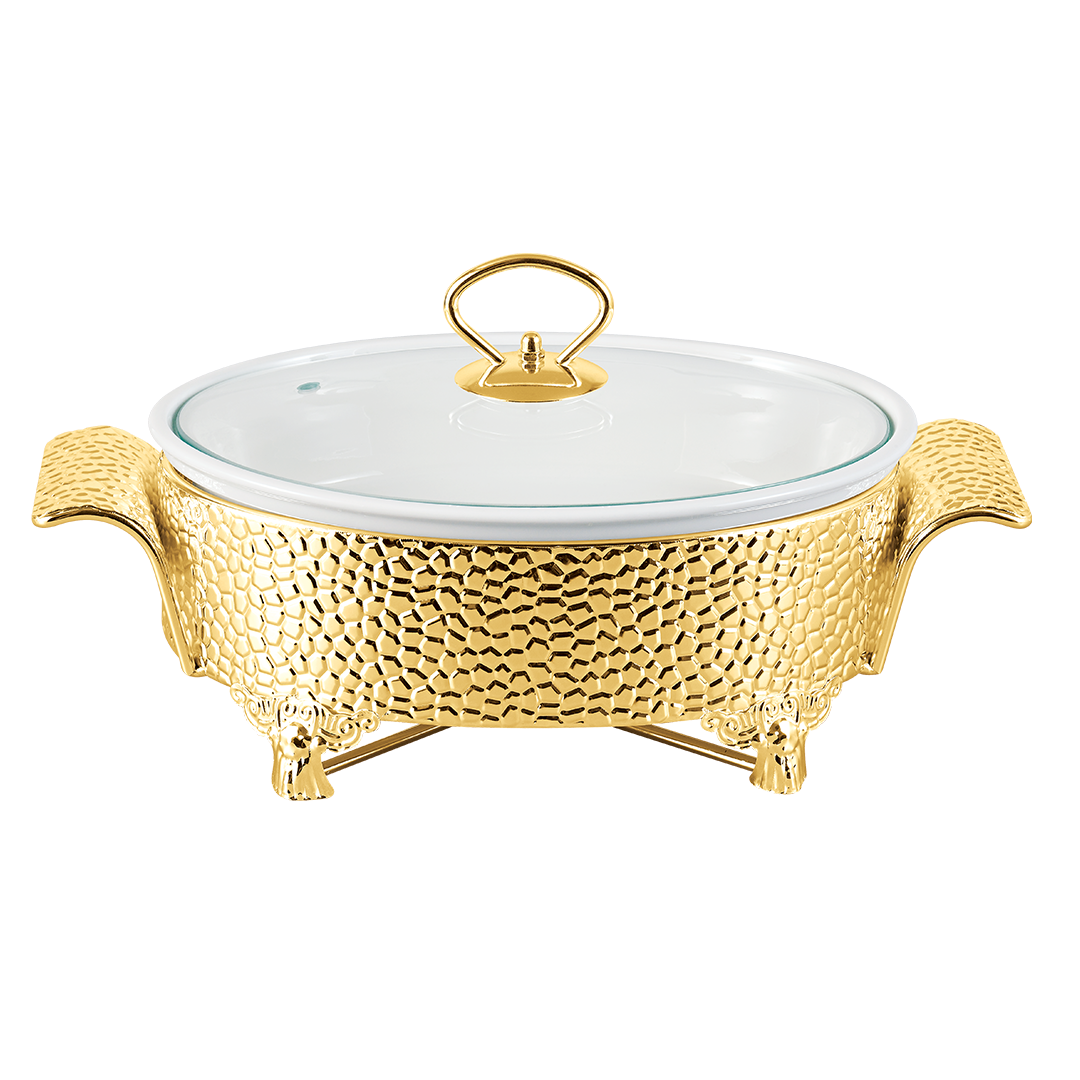 Royal oval Casserole With Candle Stand - 1.5L Golden Stand