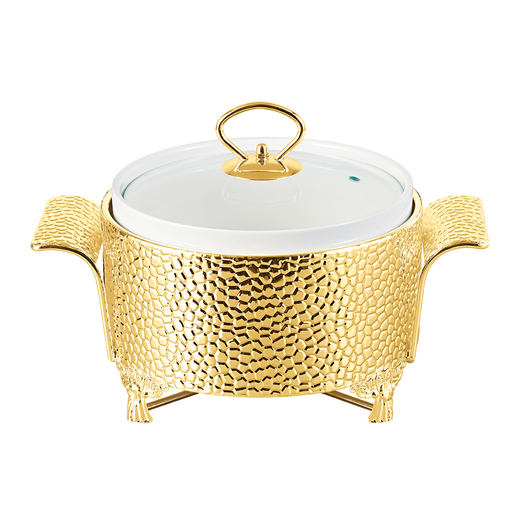 Royal Round Casserole With Candle Stand- 1.5L Golden Stand