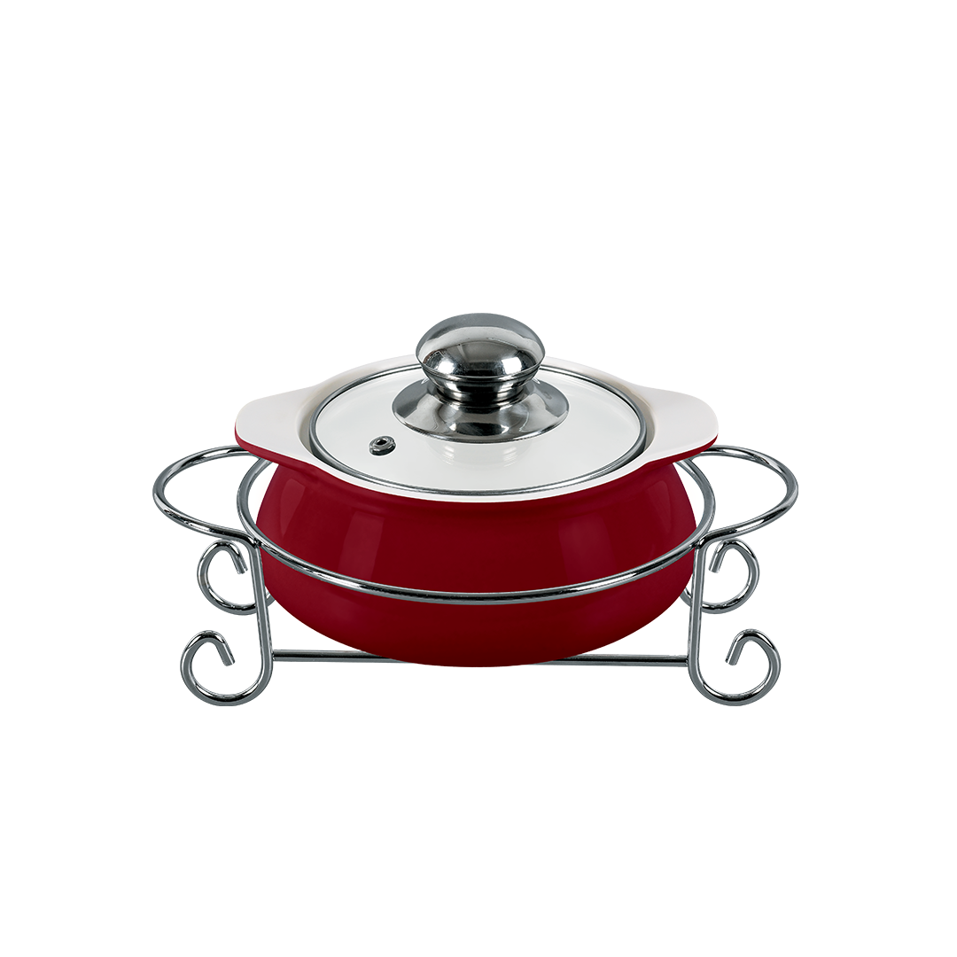 Vintage 1.2L Round Casserole With Candle Stand - Cherry