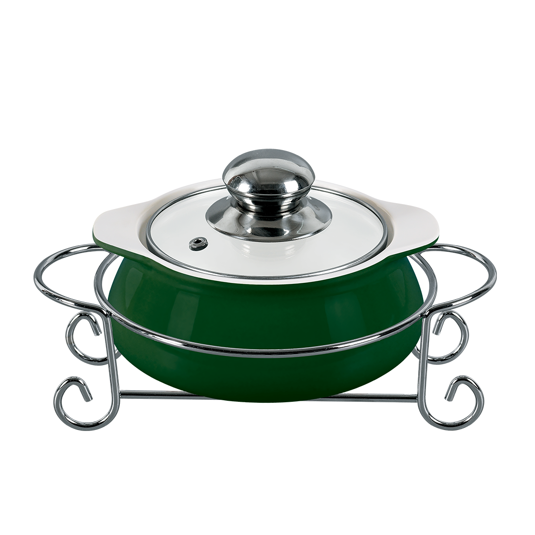 Vintage 1.7L Round Casserole With Candle Stand - Green