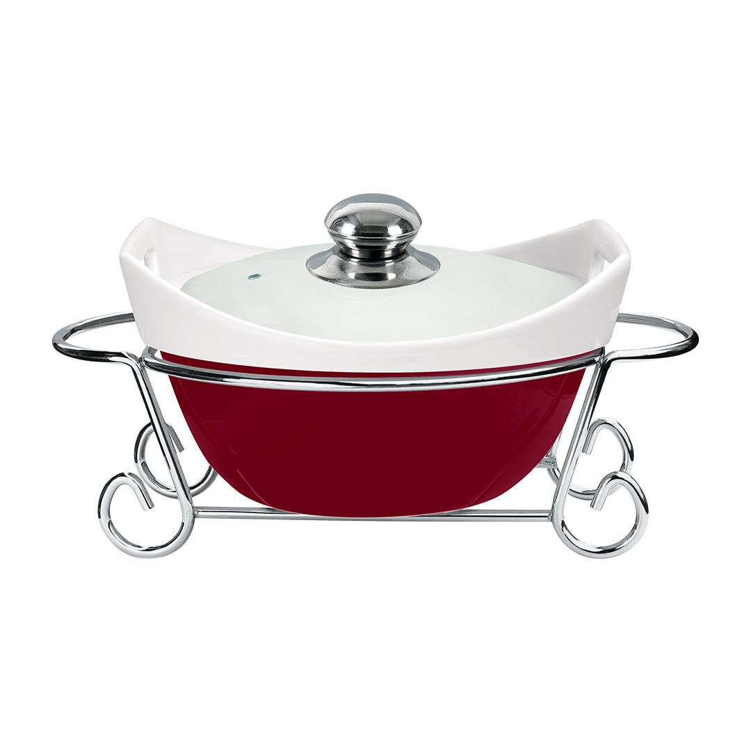 Vintage 1.7L Round Casserole With Candle Stand - Cherry