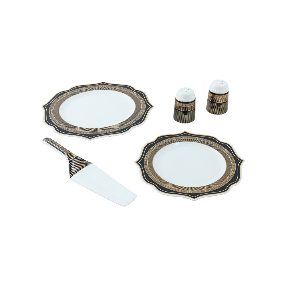 Heritage Cake Set (1x10.5" + 6x7.5" + Salt & Pepper + 1 Server) - Set of 10 Pcs - Embossed Design