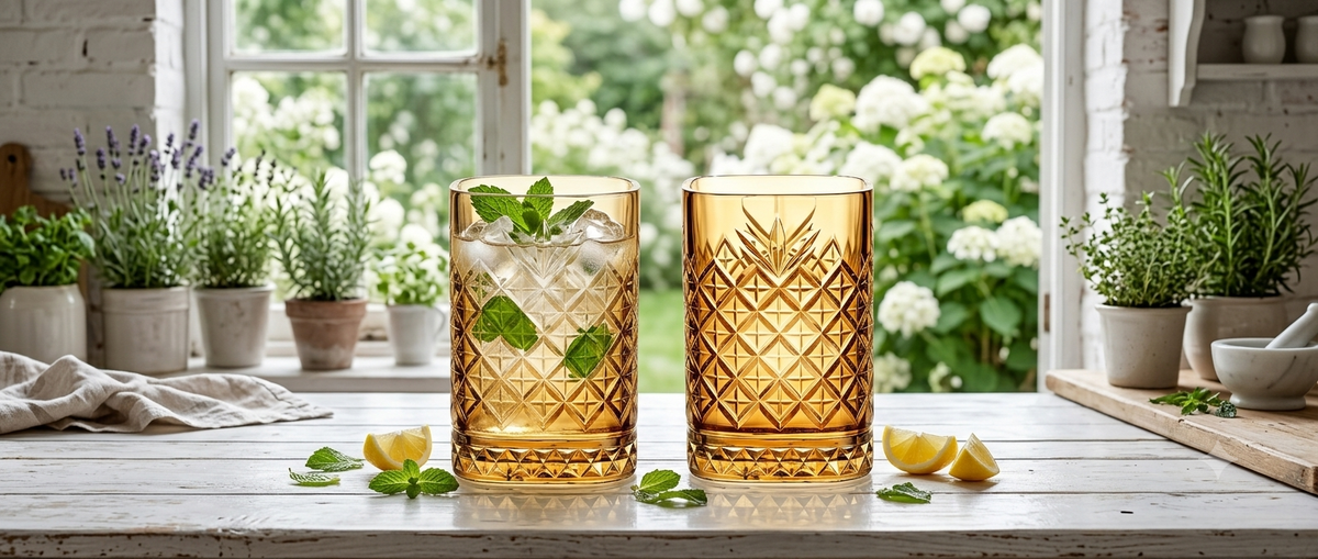 Vetro Square Glass 270 Ml - Amber - Set Of 6 Pcs