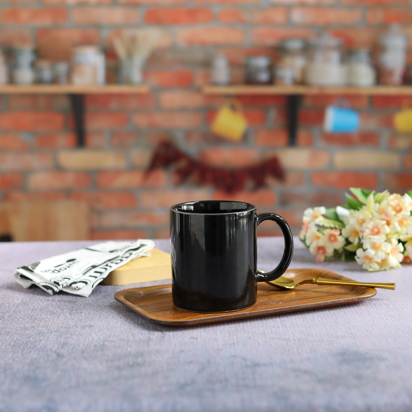 Elegant Milk Mug 320 Ml Set Of 1 Pc - Black