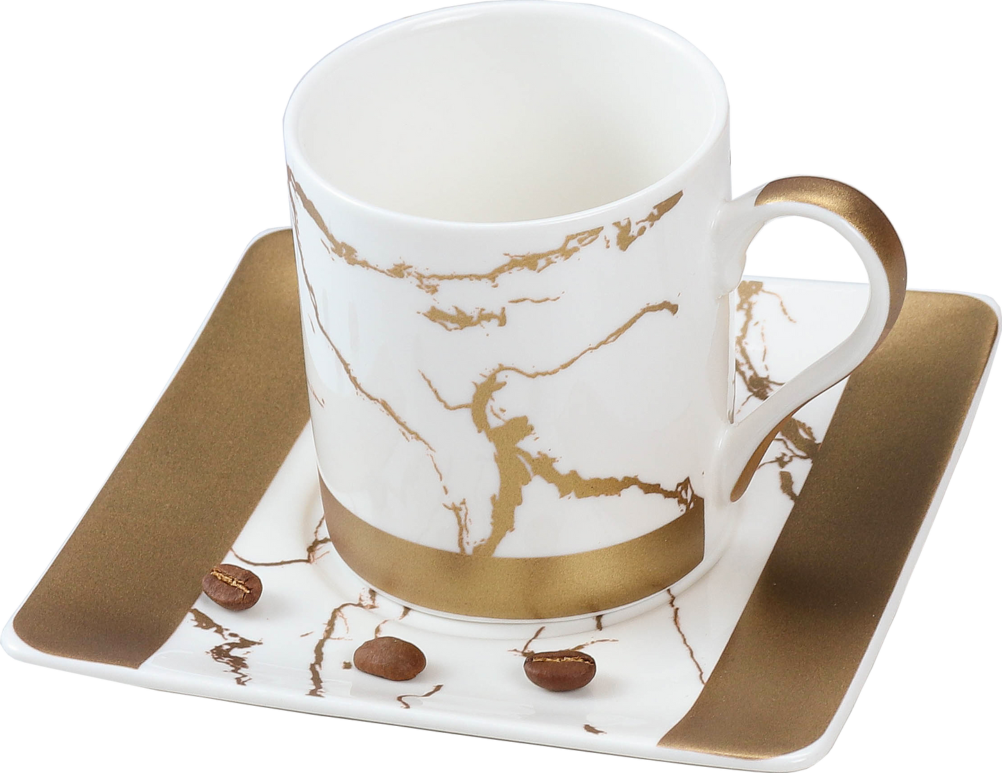 Cup & Saucer Set - Gold Collection 220 Ml Set Of 12 Pcs - White+ Matt Gold