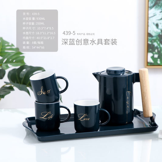 Tea Set -930ml + 250ml Set of 6pcs - Dark Blue+with Tray