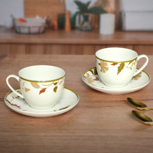 Finest Bone-China Cup &amp; Saucer Set 260 Ml Set Of 12 Pcs - White