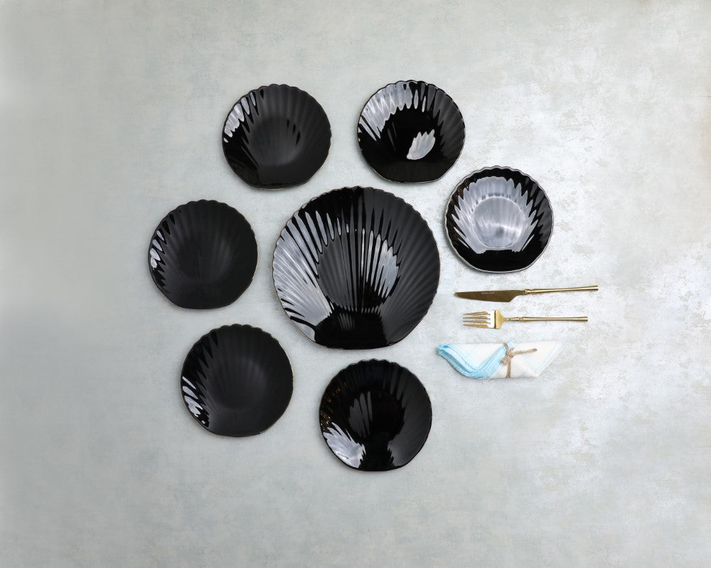 7pcs Black Snack Set - With Gold Rim