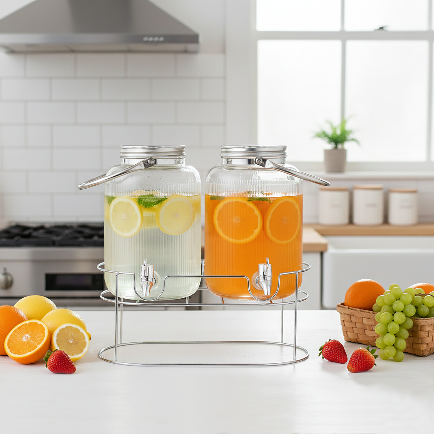 Montera Glass Dispenser with Tap and Metal Stand 4L – Set of 3 Pcs