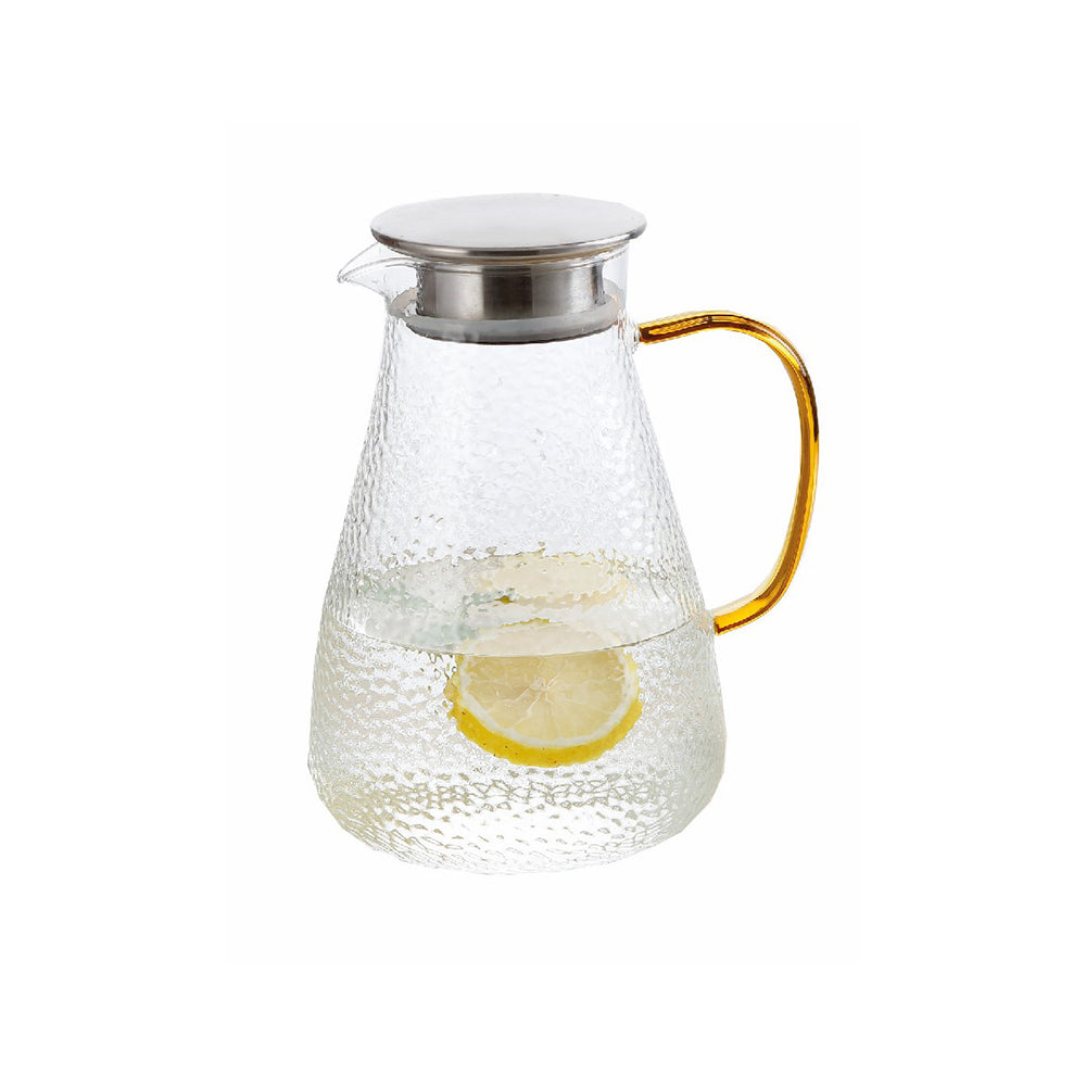 Textured Borosilicate Jug With Metal Lid And Colorful Handle 1.8 L - Set Of 1 Pc