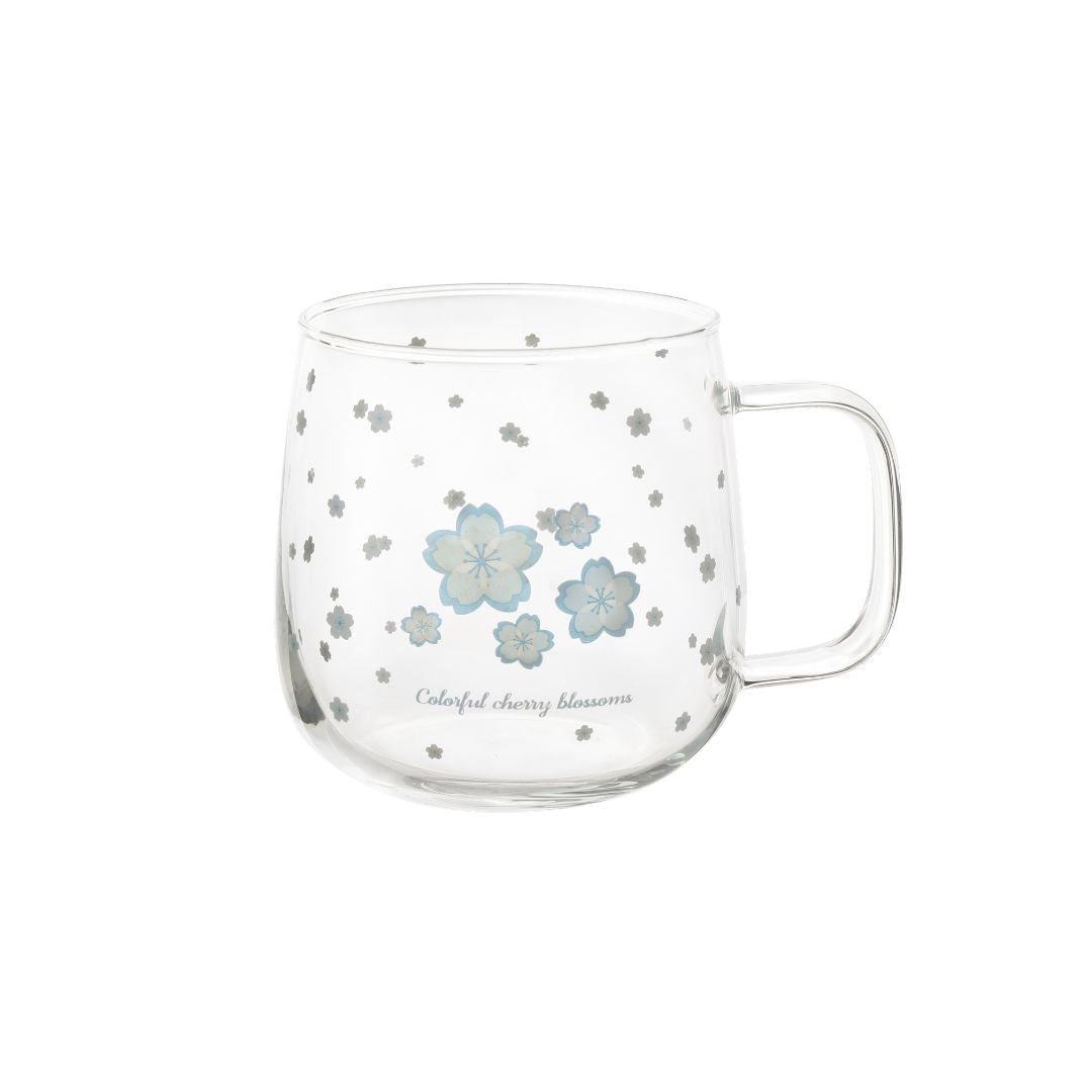 Blue Floral Printed Mug Set - 530 ML, Set of 4 PCS