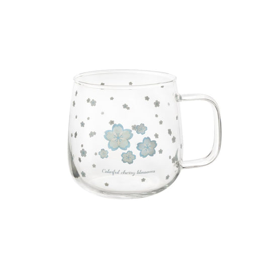 Blue Floral Printed Mug Set - 530 ML, Set of 4 PCS