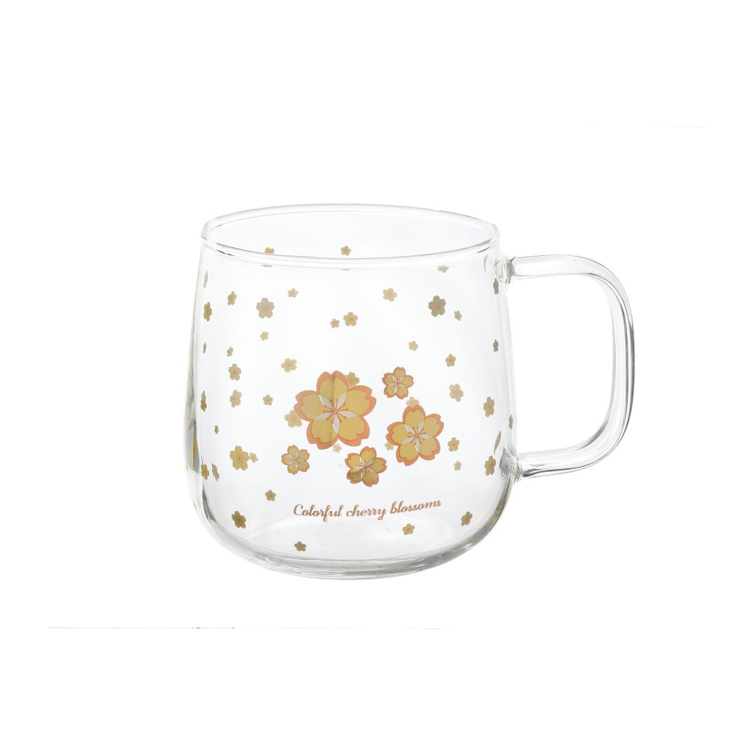 Yellow Floral Printed Mug Set - 530 ML, Set of 4 PCS