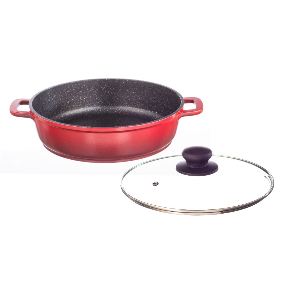 Diecast 1 Pc Kadai with Lid - Red & Black 26 cm