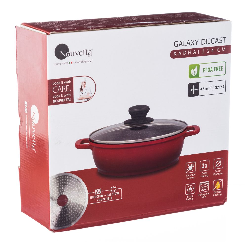 Diecast 1 Pc Kadai with Lid - Red & Black 24 cm