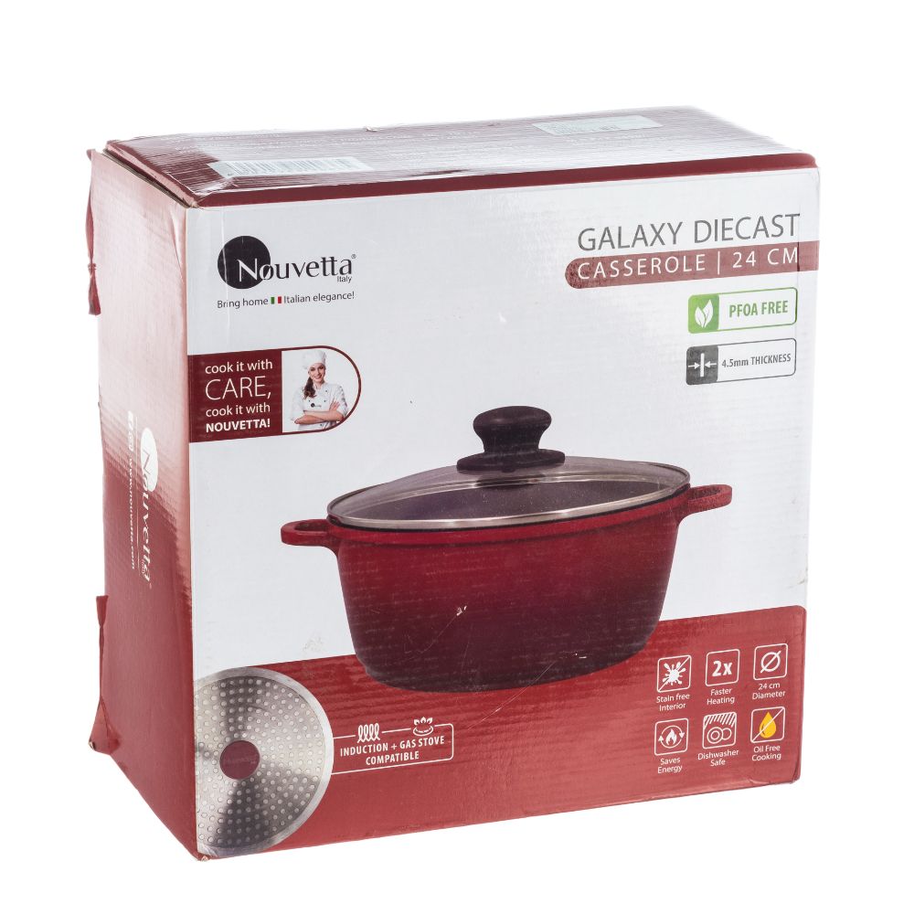 Galaxy Diecast 1 Pc Casserole With Lid 24 Cm Red & Black