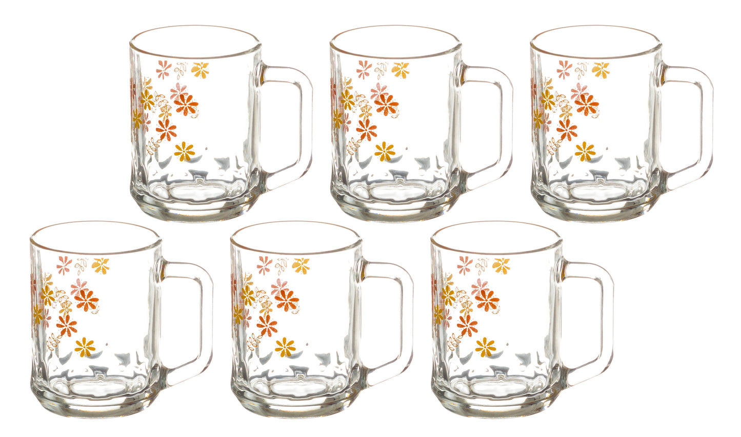 Pearly Printed Glass Mug 260 ML - Set of 6 Pcs