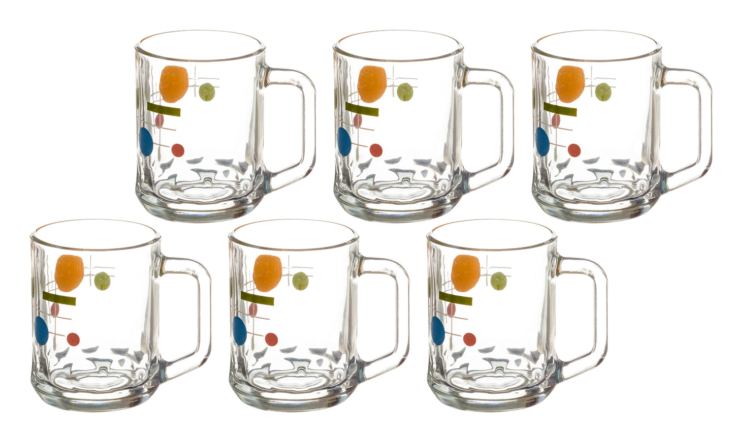 Moonflower Printed Glass Mug 260 ML - Set of 6 Pcs