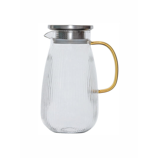 Textured Borosilicate Jug with Metal Lid and Colorful Handle, 1.6 L - Set of 1 PC