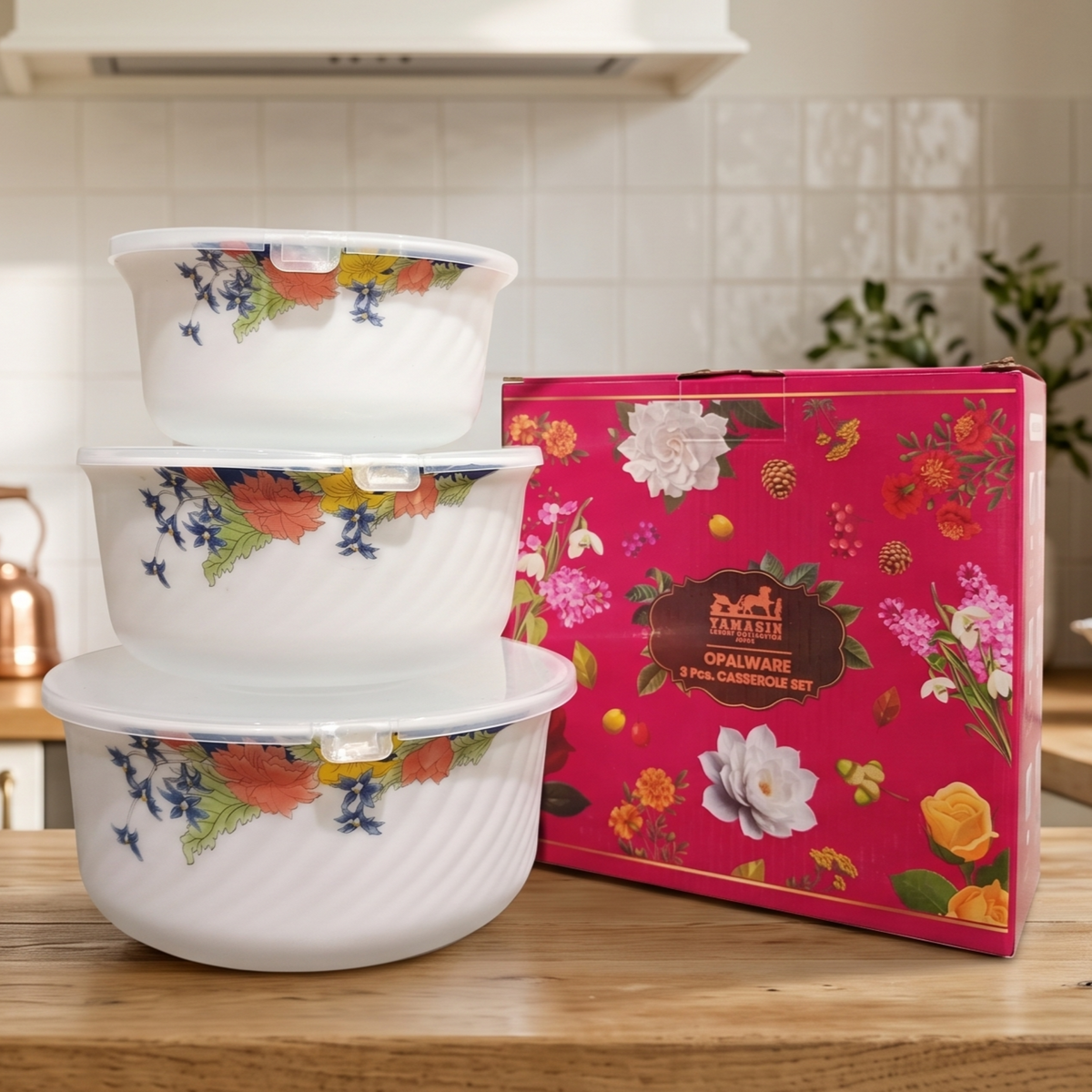 Greenly Opalware Casserole Set - Set of 3 Pcs