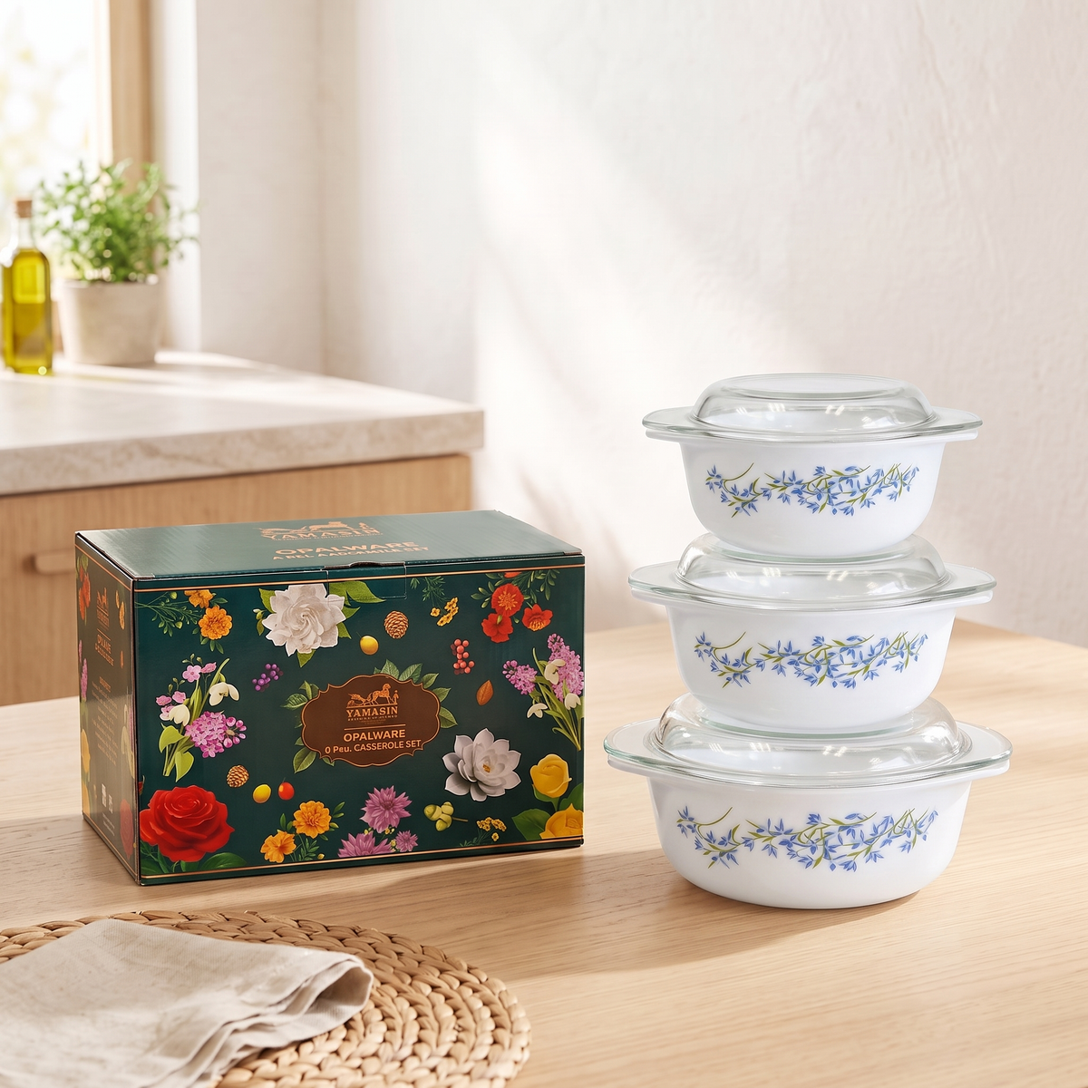 Autumn Opalware Casserole Set - Set of 6 Pc