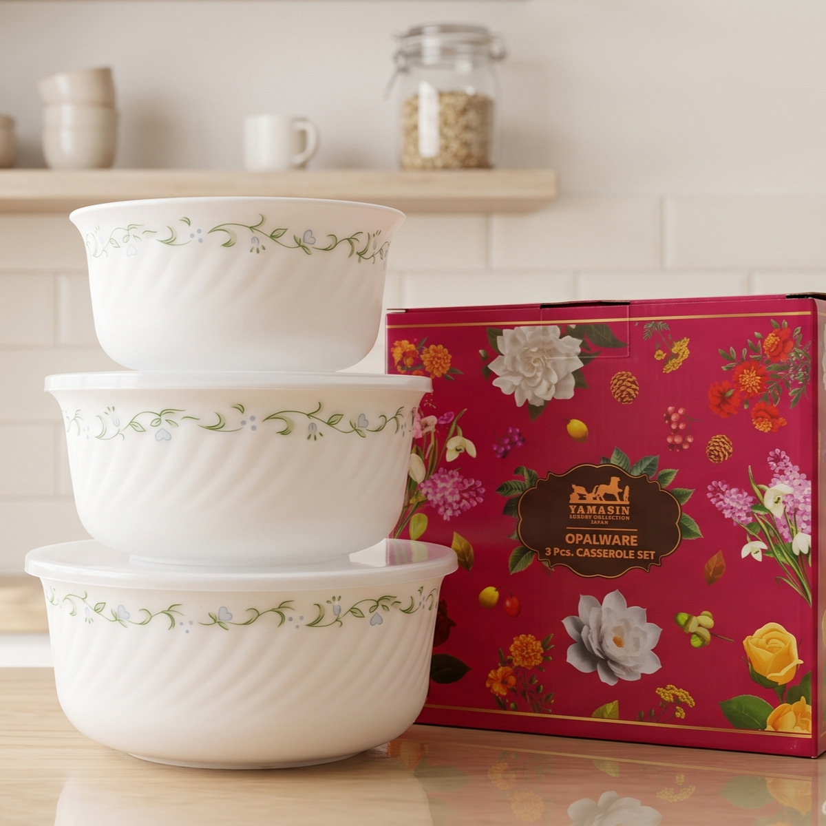 Moonstone Opalware Casserole Set - Set of 3 Pc