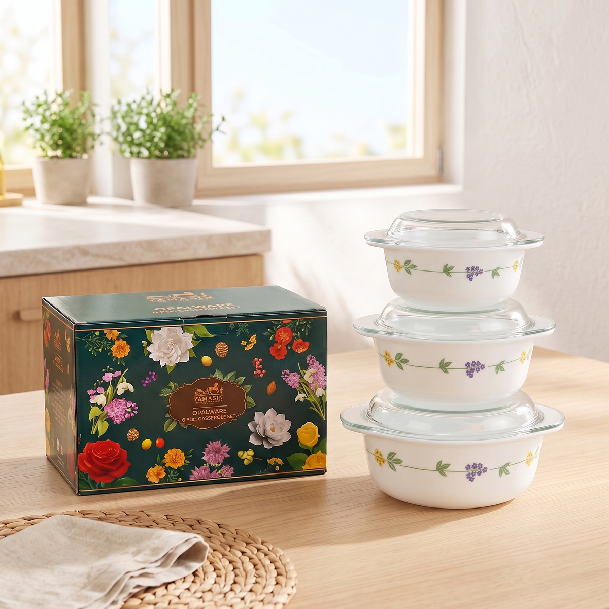 Clay Opalware Casserole Set - Set of 6 Pc