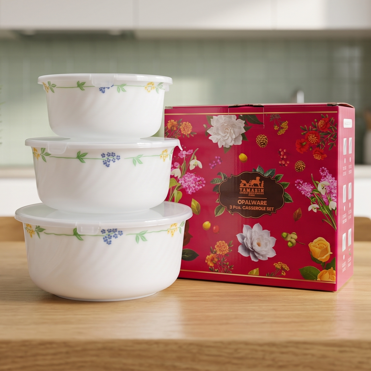 Clay Opalware Casserole Set - Set of 3 Pc