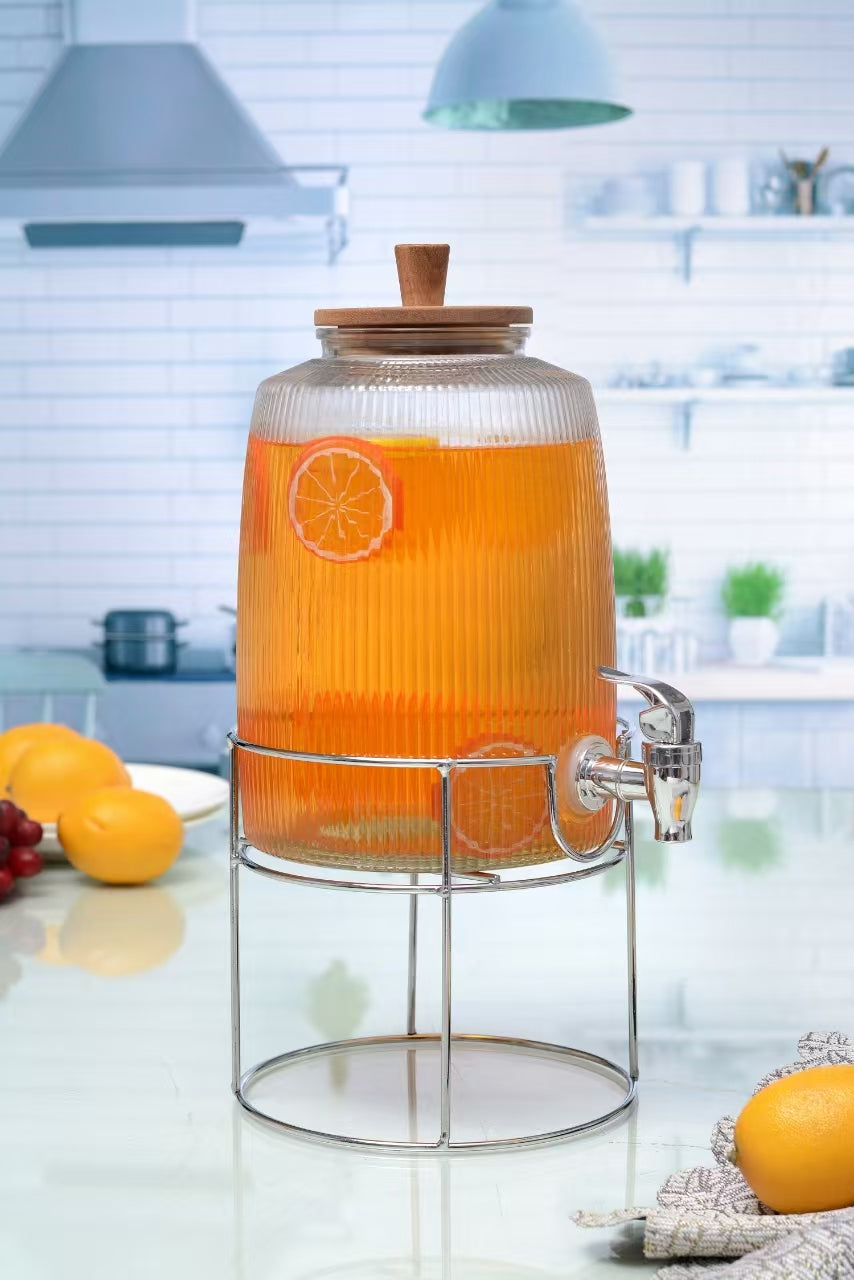 Lemora 3L Glass Dispenser with Tap and Metal Stand – Set of 1 PC