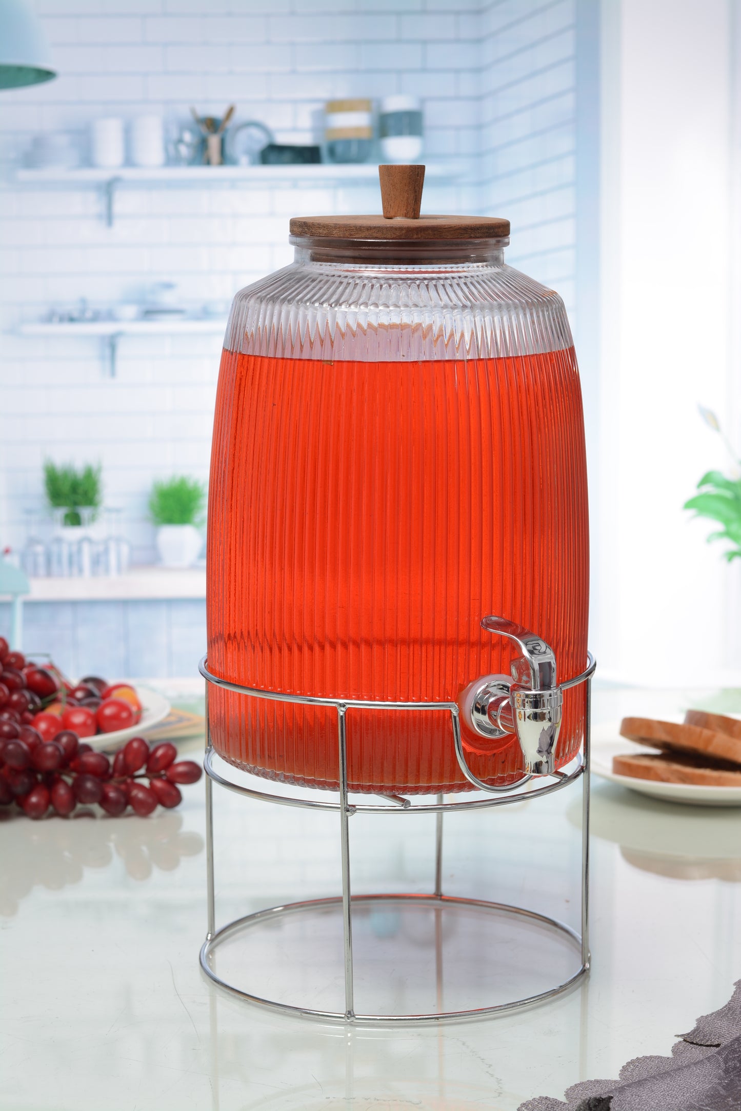 Lemora 6L Glass Dispenser With Tap And Metal Stand – Set of 1 Pc