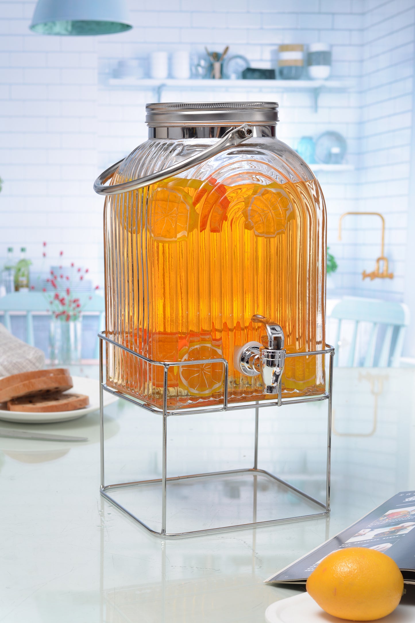 Alcazar 6L Glass Dispenser With Tap And Metal Stand – Set of 1 Pc