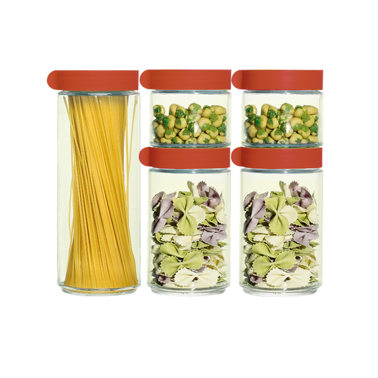 Manila Jar Set of 5 Pcs Red Lid – 1x1250 Ml + 2x750 Ml + 2x400 Ml