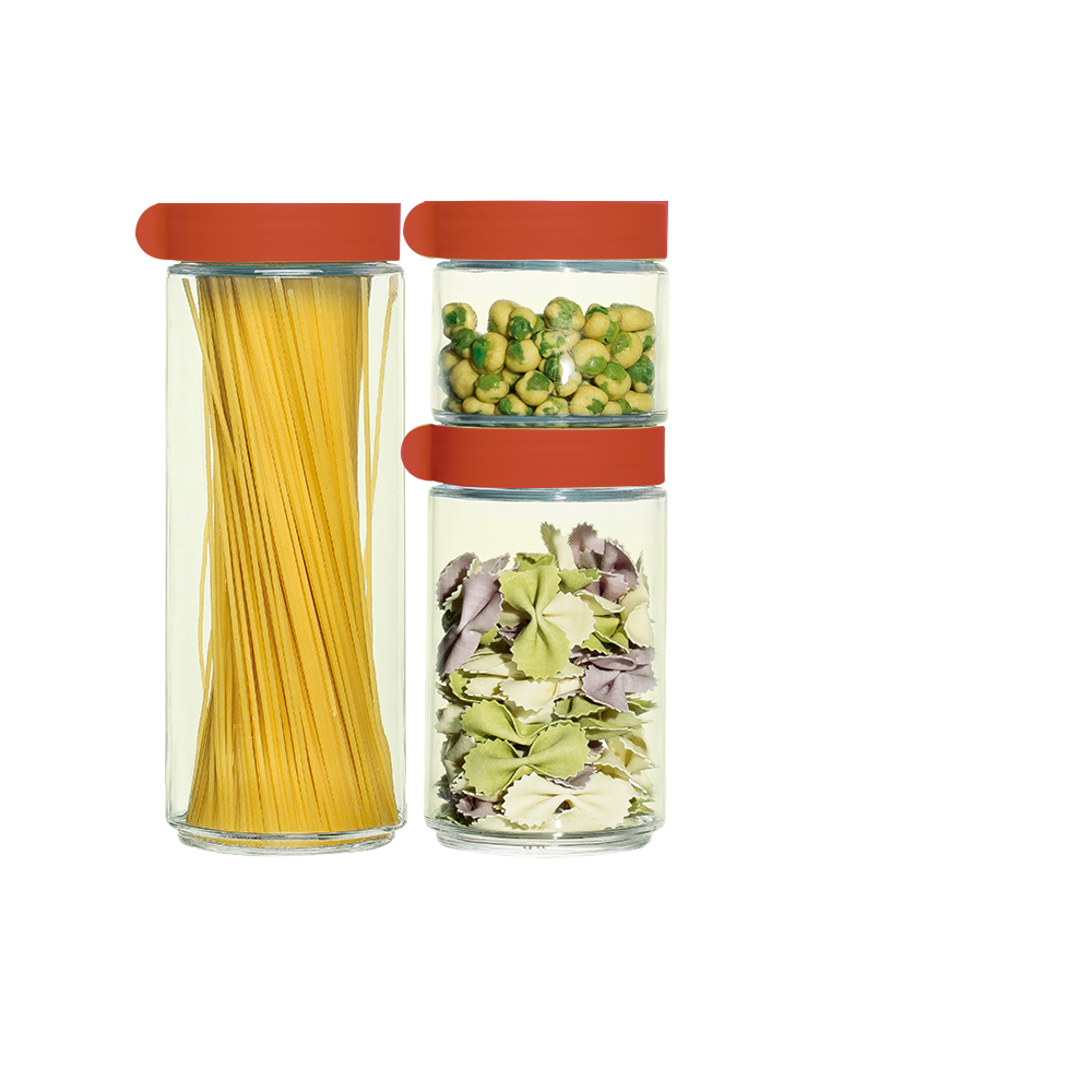 Manila Jars Set of 3 Pcs (1250 Ml + 750 Ml + 400 Ml) Red Lid