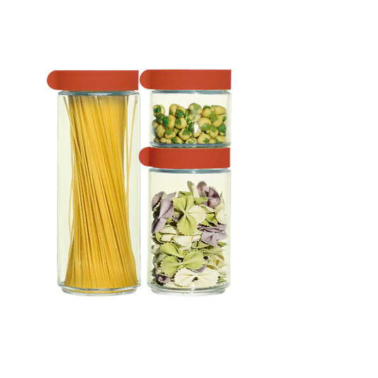 Manila Jars Set of 3 Pcs (1250 Ml + 750 Ml + 400 Ml) Red Lid