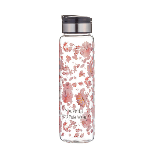 Cherry Borosilicate Printed Bottle - Black Lid - 1000 ML