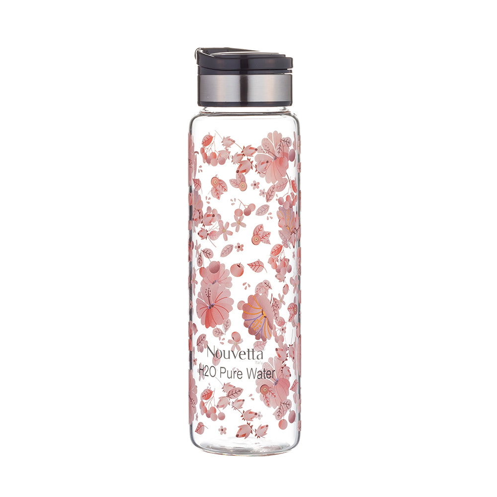 Cherry Borosilicate Printed Bottle - Black Lid 750 ML